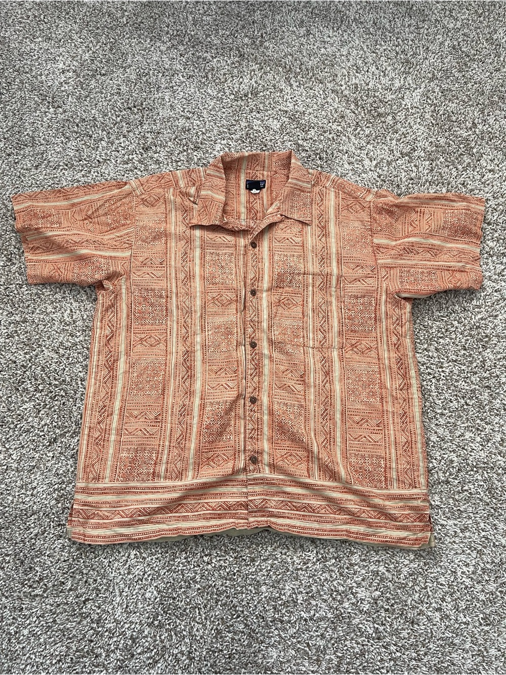 Vintage 2003 Patagonia short Sleeve Shirt Mens XL Rust Aztec Tribal Print Thai